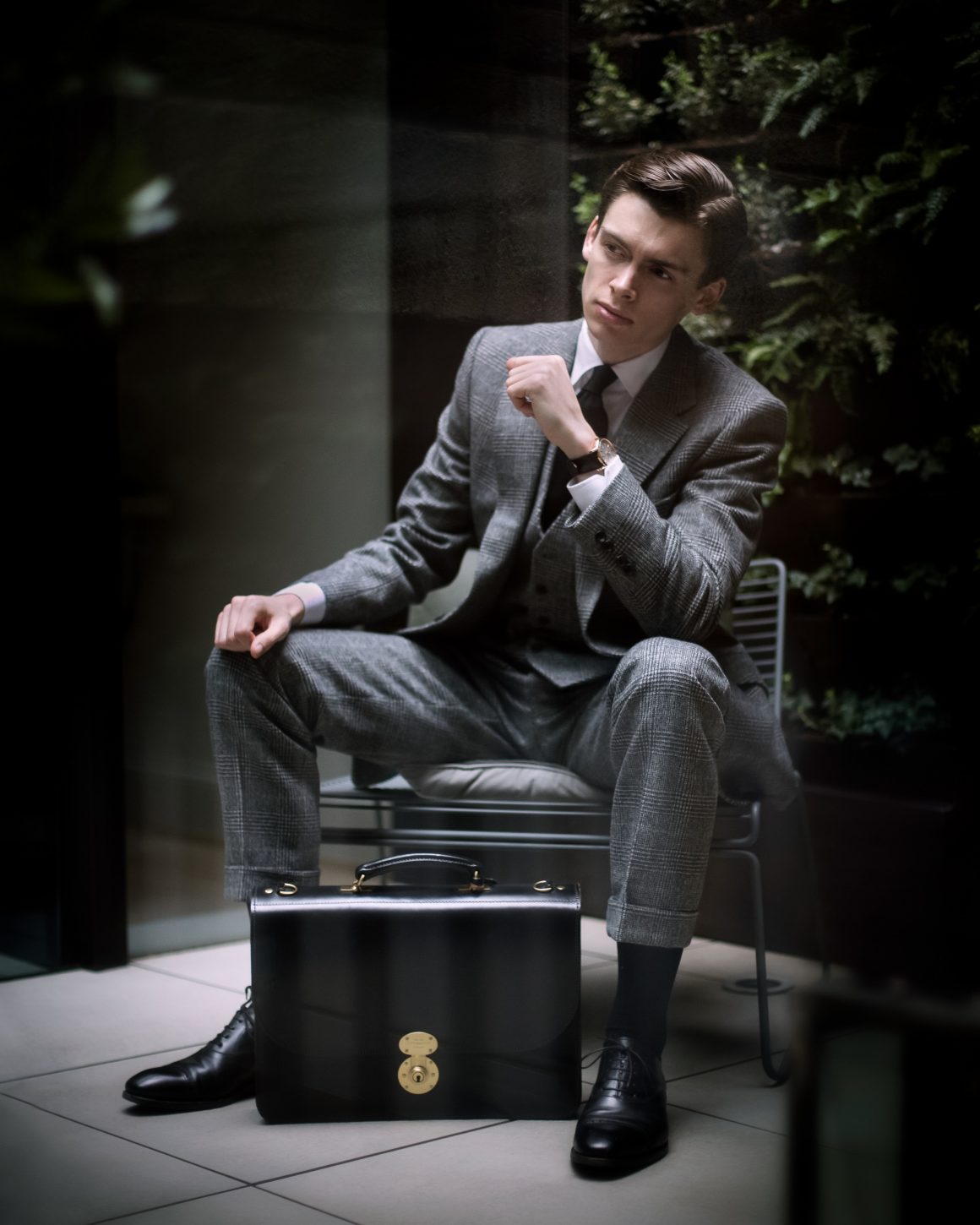 Mathias le Fevre with Ettinger London - Heritage, Westminster Flap-Over Briefcase - wearing Gieves & Hawkes Made to Measure suit
