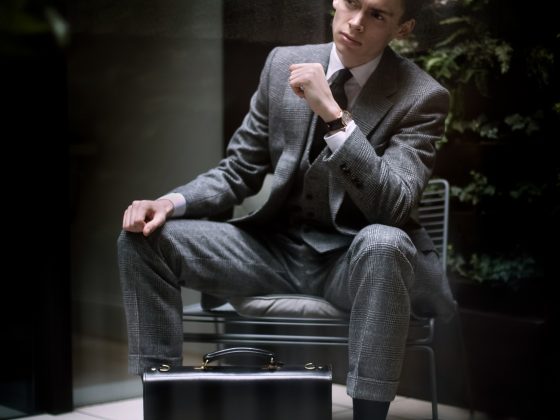 Mathias le Fevre with Ettinger London - Heritage, Westminster Flap-Over Briefcase - wearing Gieves & Hawkes Made to Measure suit